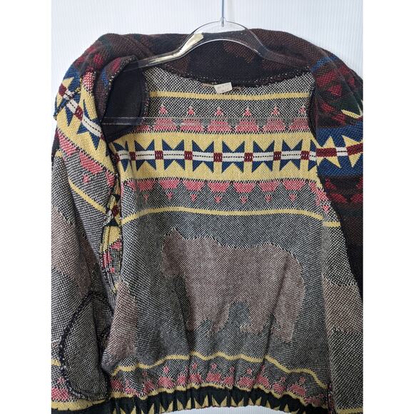 Vintage Painted Pony Moose Bear Coyote Print Cropped Tapestry Jacket Beaded - Picture 6 of 11